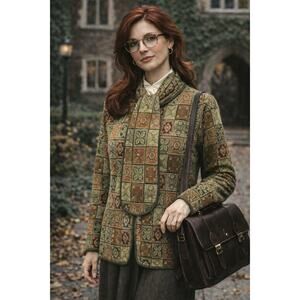 Nina Leonard Blazer Jacket Coat Green Long Sleeve Size M